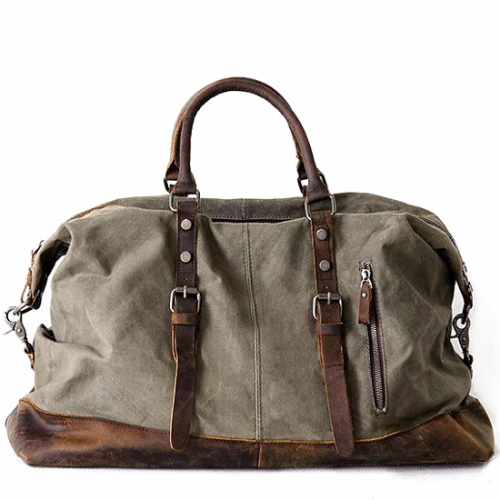 TP2 WAX VampTraveler™ XL Dicke gewachstem Canvas - Leder Reisetasche Handgepäck Weekender Schultertasche - Armeegrün